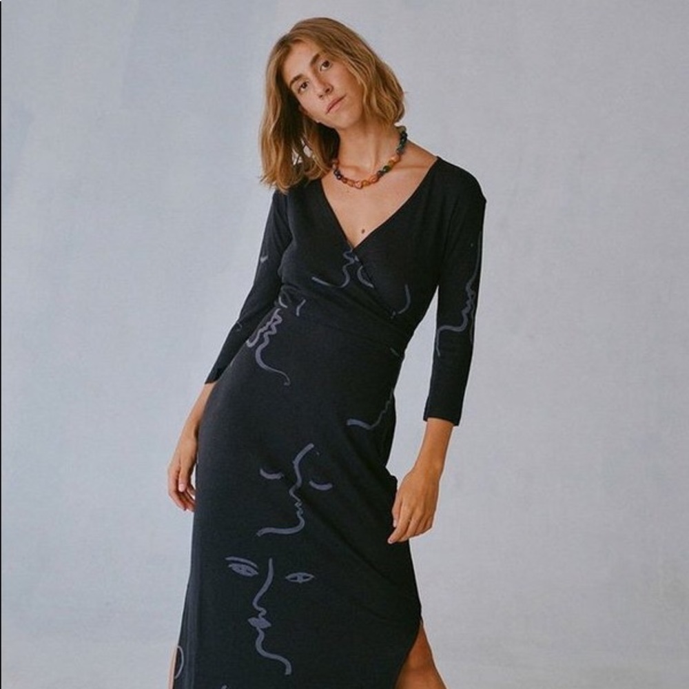 Paloma Wool Wrap Dress blue “Delfina” face print